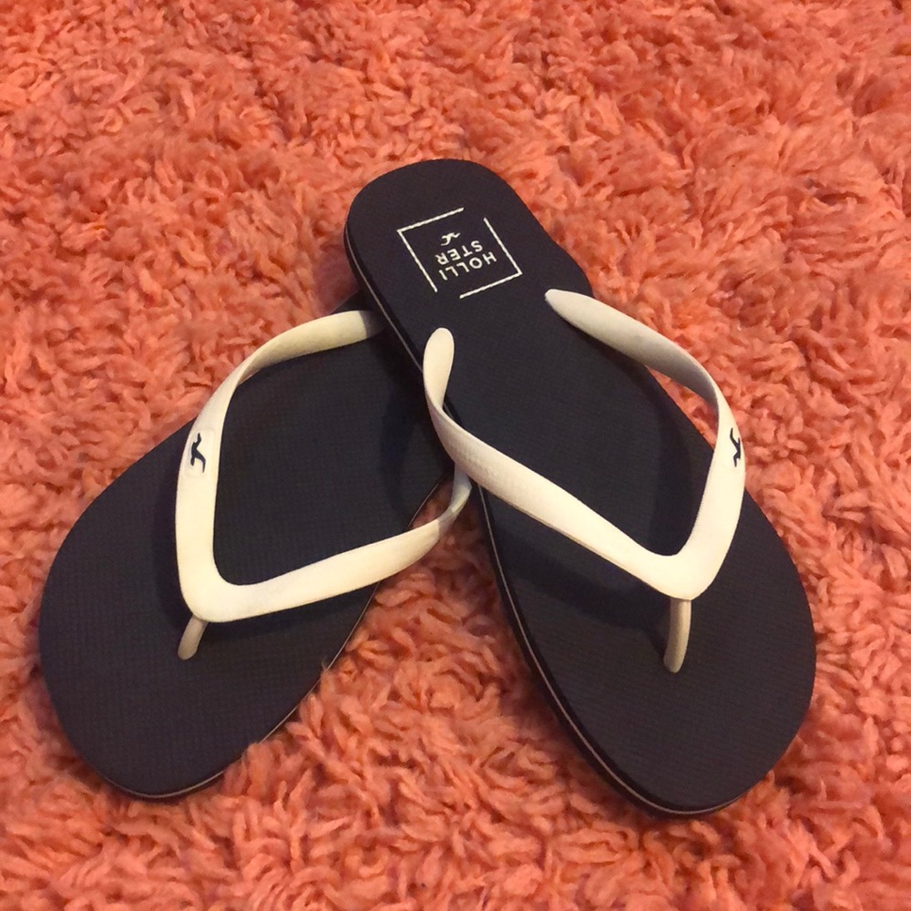 Holister navy and white mens flip flops